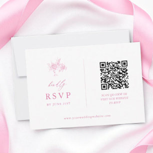 Roze Toile Floral Wedding QR-code RSVP Kaartje
