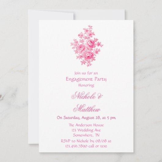 Roze Toile Flower Engagement Party Kaart (Voorkant)