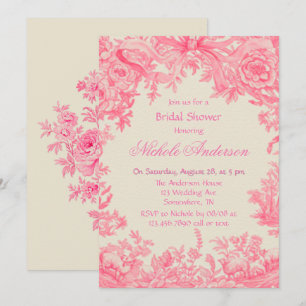 Roze Toile Flower Vrijgezellenfeest Kaart