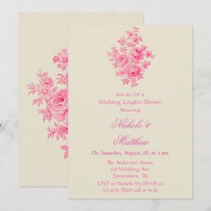  Roze Toile Flower Wedding Couples Douche Kaart