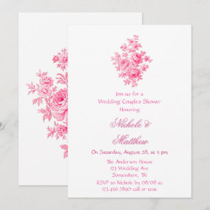 Roze Toile Flower Wedding Couples Douche Kaart