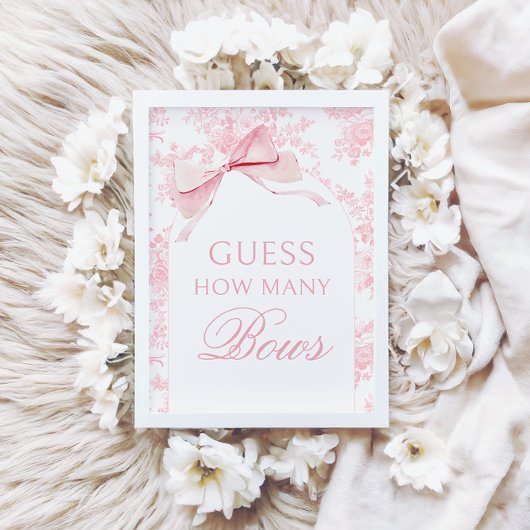 Roze Toile Hoeveel Bows Baby shower Games Teken Kaart