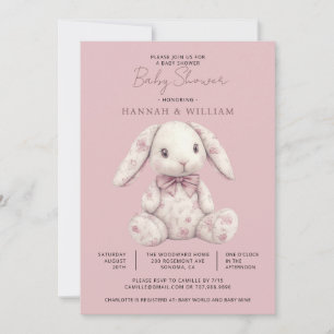 Roze Toile Konijn Meisje Baby Shower Kaart