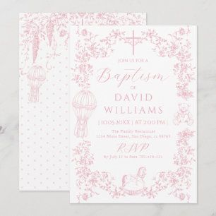 Roze Toile Meisje Doop Elegant Digitaal Kaart