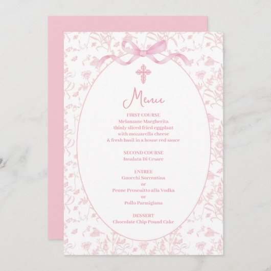 Roze toile menu kaart (Voorkant / Achterkant)