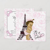 Roze  Toile Paris Baby Meisje Douche Kaart (Voorkant / Achterkant)