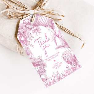Roze Toile Safari Baby shower Favorieten Tags Cadeaulabel