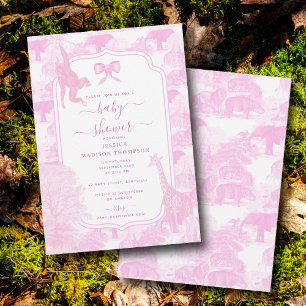 Roze Toile Safari Dieren Chinoiserie Baby shower Kaart
