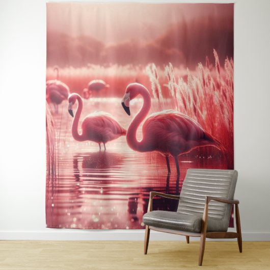 Roze Tone Flamingo's Wandkleed (In situ)
