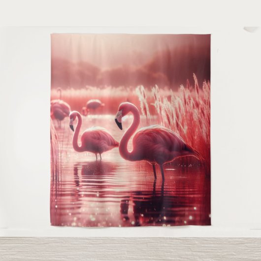 Roze Tone Flamingo's Wandkleed (Voorkant)