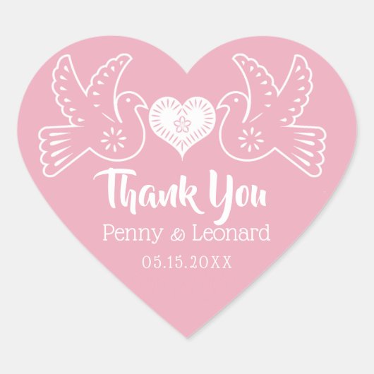 Roze Tortelduifjes dank u Mexicaanse bruiloft guns Hart Sticker (Voorkant)