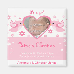 Roze Tortelduifjes Foto Baby Geboorte Aankondiging Magneet