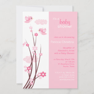 Roze Tortelduifjes Spring Flowers Baby shower Kaart