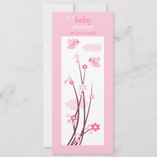 Roze Tortelduifjes Spring Flowers Baby shower Kaart