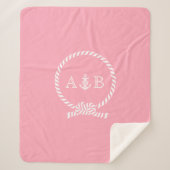 Roze Touw en Anker Monogrammed Sherpa Deken (Voorkant)