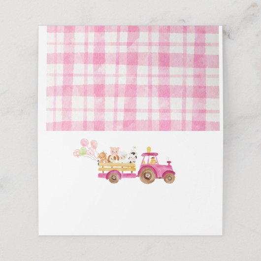 Roze tractor boerderij dieren meisje verjaardag vo (Buitenkant ongevouwen)