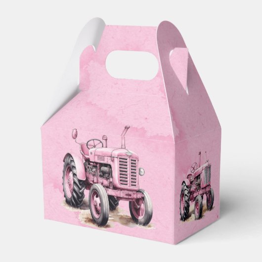 Roze Tractor Flag Waterverf Meisje Baby shower Bedankdoosjes (Achterkant)