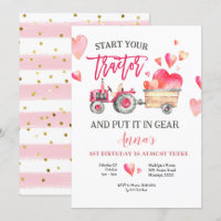 Roze tractor Girl Birthday Uitnodiging