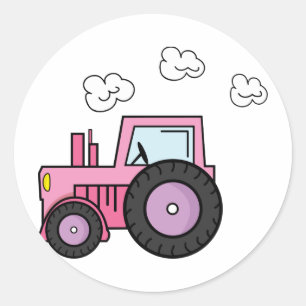 Roze tractor ronde sticker