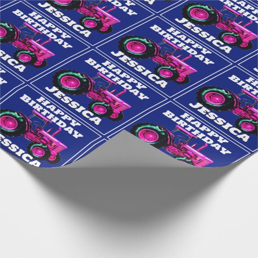 Roze Tractor Verjaardag Cadeaupapier (Hoek)