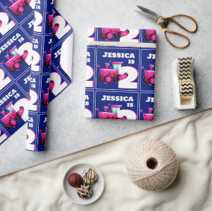 Roze Tractor Verjaardag Cadeaupapier