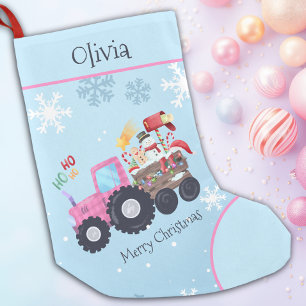 Roze Tractor Vrolijk Kerstnaam Kleine Kerstsok