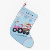 Roze Tractor Vrolijk Kerstnaam Kleine Kerstsok (Voorkant (Hangend))