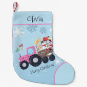 Roze Tractor Vrolijk Kerstnaam Kleine Kerstsok (Voorkant)