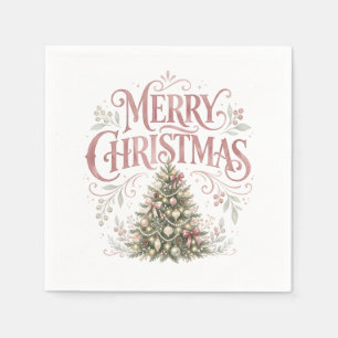 Roze traditionele kerstboom Pinkmas Servet