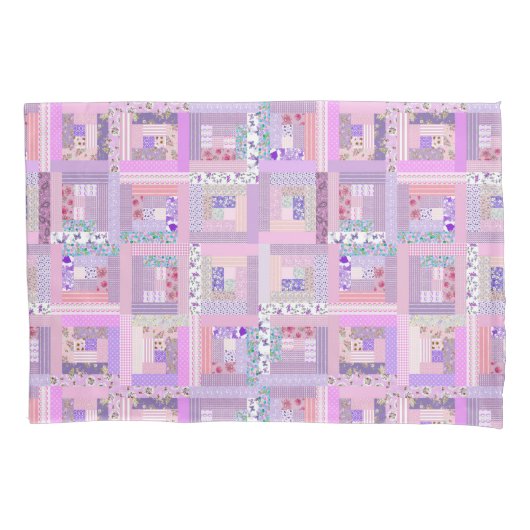 Roze traditionele patchwork quilt retro faux naaie kussensloop (Voorkant)