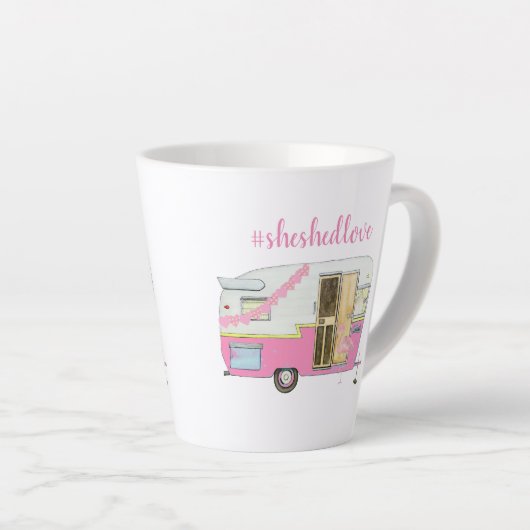 Roze  trailer die ze heeft geslikt latte mok (Rechterhoek)