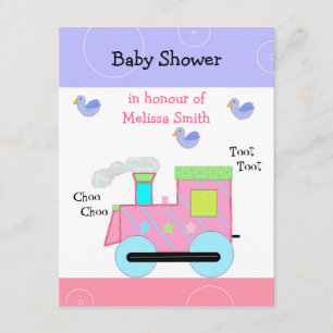 Roze Trein Baby Shower Kaart