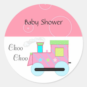 Roze Trein Baby Shower Ronde Sticker