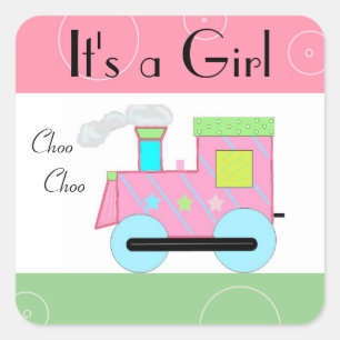 Roze Trein Baby Shower Vierkante Sticker