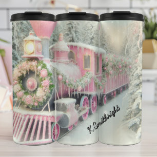 Roze Trein Bloemrijke Winterwonderland Thermosbeker