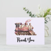 Roze Trein Engine Steampunk Dank u Bedankkaart (Staand voorkant)