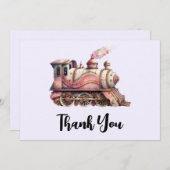 Roze Trein Engine Steampunk Dank u Bedankkaart (Voorkant / Achterkant)