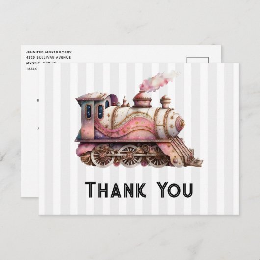 Roze Trein Engine  Steampunk Dank u Briefkaart (Voorkant / Achterkant)