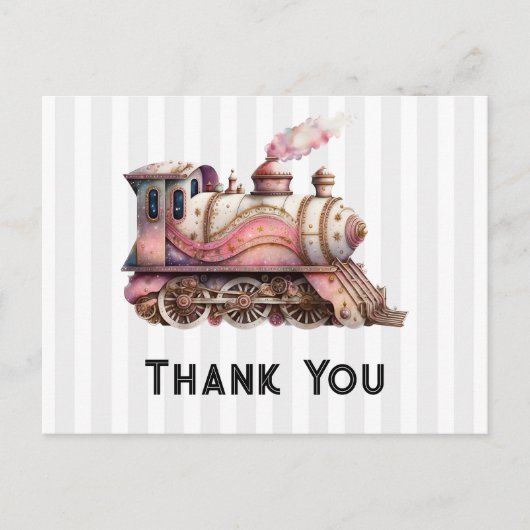 Roze Trein Engine  Steampunk Dank u Briefkaart (Voorkant)