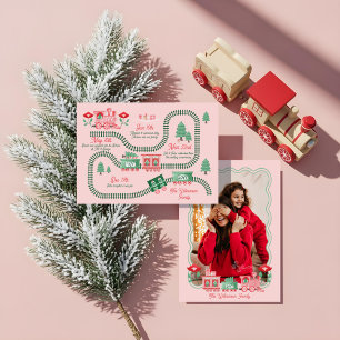 Roze Trein Kerstboom Levering Foto Jaaroverzicht Feestdagenkaart