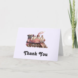 Roze Treinmotor Steampunk Stijl Bedankkaart