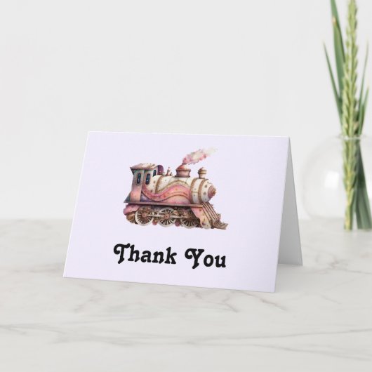 Roze Treinmotor Steampunk Stijl Bedankkaart (Voorkant)