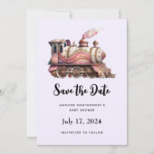 Roze Treinmotor Steampunk Stijl Save The Date (Voorkant)