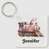 Roze Treinmotor  Steampunk Stijl Sleutelhanger (Voorkant)