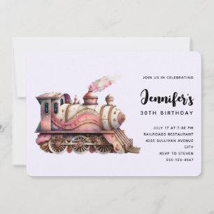 Roze Treinmotor Steampunk Stijl Verjaardag Kaart