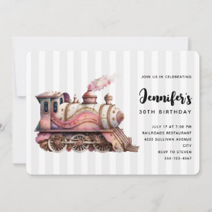 Roze Treinmotor Steampunk Stijl Verjaardag Kaart