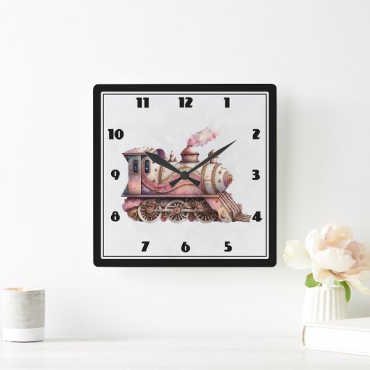 Roze Treinmotor Steampunk Stijl Vierkante Klok (Huis)