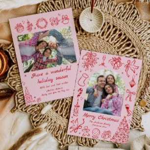 Roze Trendy Christmas Kaart Doodle Holiday Kaart R