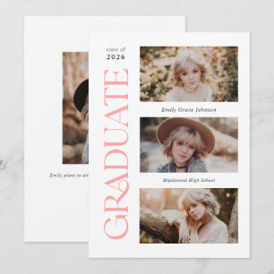 Roze Trendy Serif Meerdere Foto Afstuderen Aankondiging