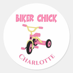 Roze Tricycle Biker Chick Ronde Sticker